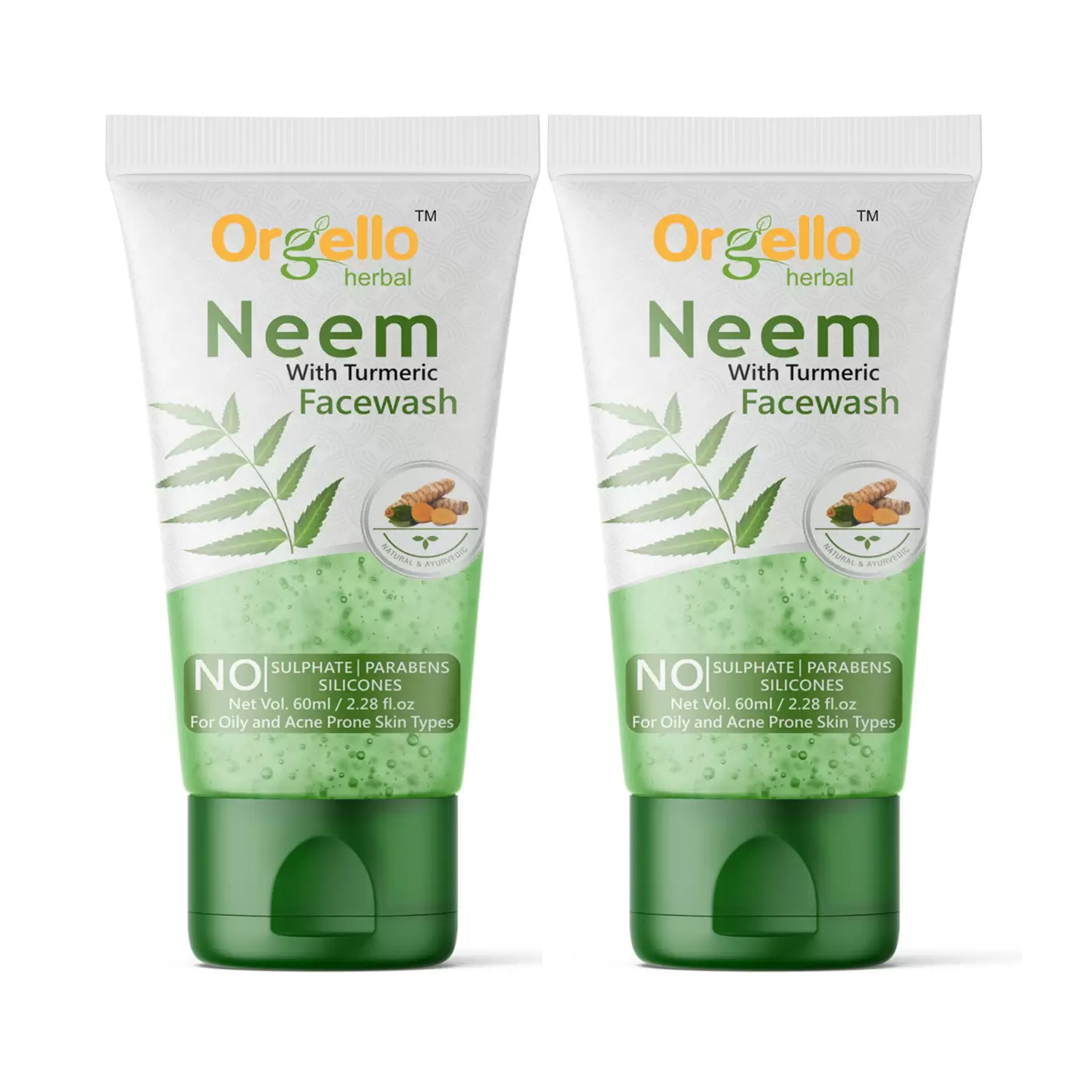 Orgello Neem With Turmeric Face Wash 60ml Pack Of 2 Cureka