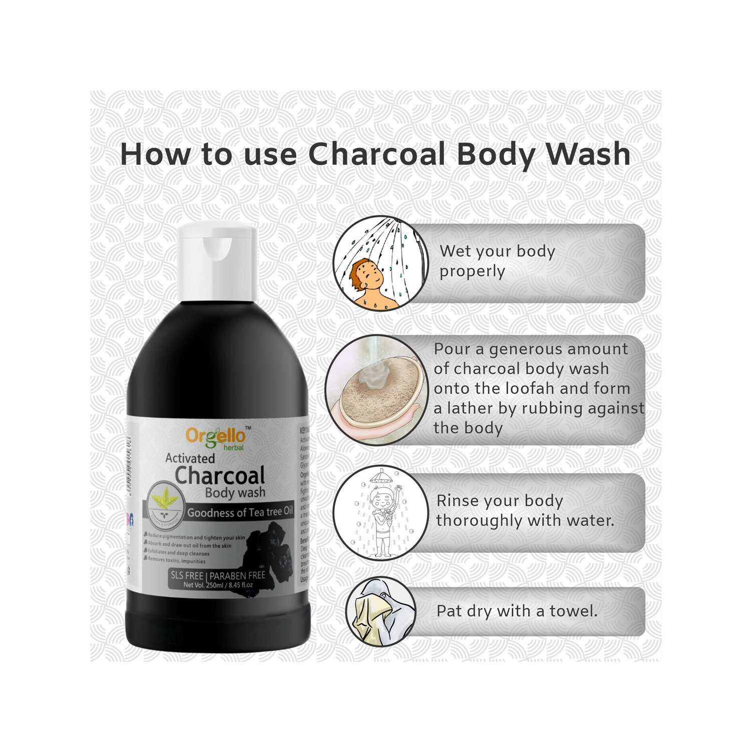 Orgello Herbal Activated Charcoal Body Wash 250ml Cureka Online